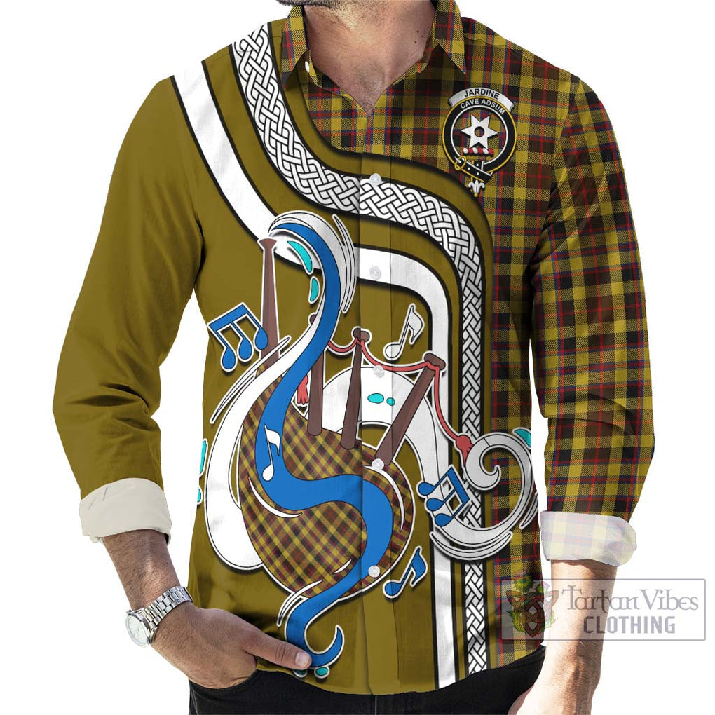 Jardine Tartan Long Sleeve Button Shirt with Epic Bagpipe Style - Tartanvibesclothing Shop