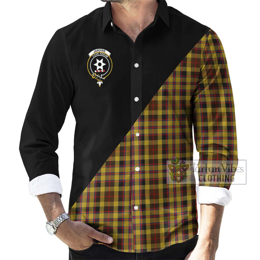 Jardine Tartan Long Sleeve Button Shirt with Family Crest and Military Logo Style - Tartanvibesclothing Shop