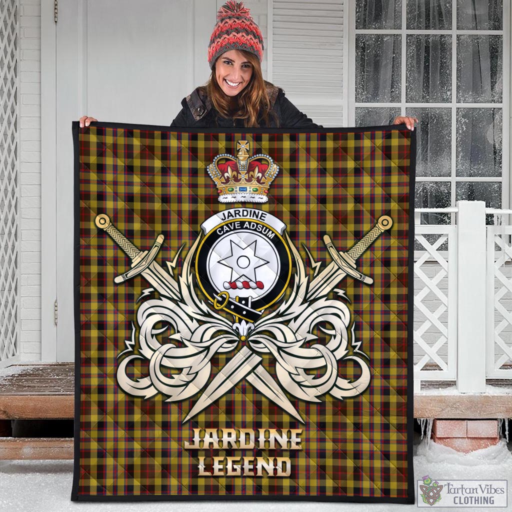 Tartan Vibes Clothing Jardine Tartan Quilt with Clan Crest and the Golden Sword of Courageous Legacy