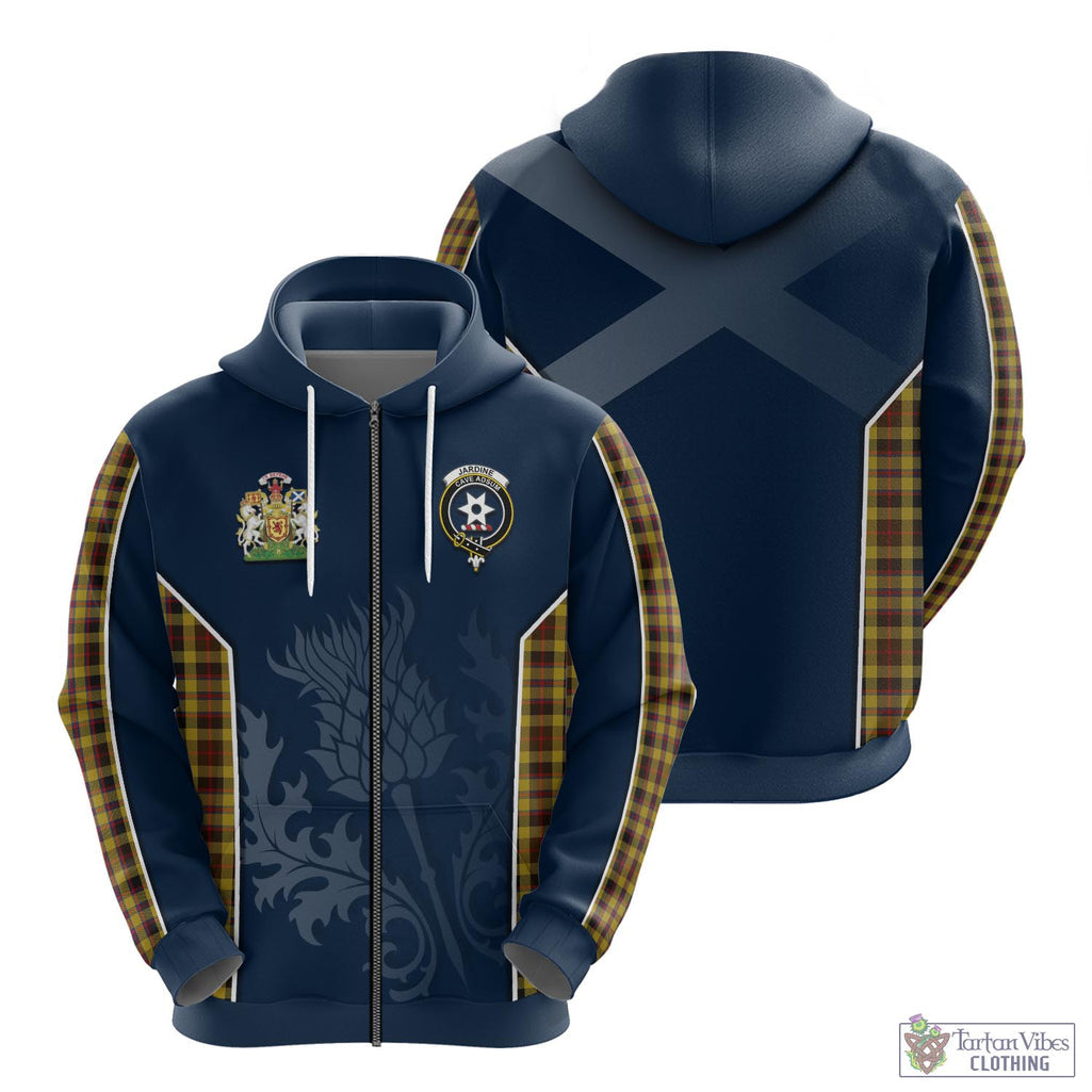 Tartan Vibes Clothing Jardine Tartan Hoodie with Family Crest and Scottish Thistle Vibes Sport Style