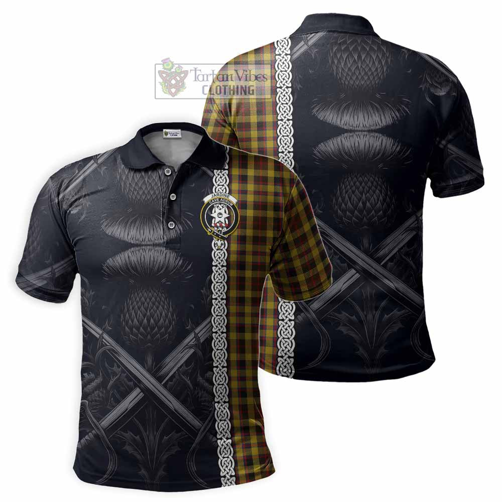 Tartan Vibes Clothing Jardine Tartan Polo Shirt with Family Crest Cross Sword Thistle Celtic Vibes