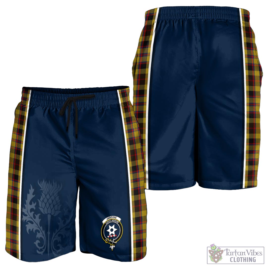 Tartan Vibes Clothing Jardine Tartan Men's Shorts with Family Crest and Scottish Thistle Vibes Sport Style