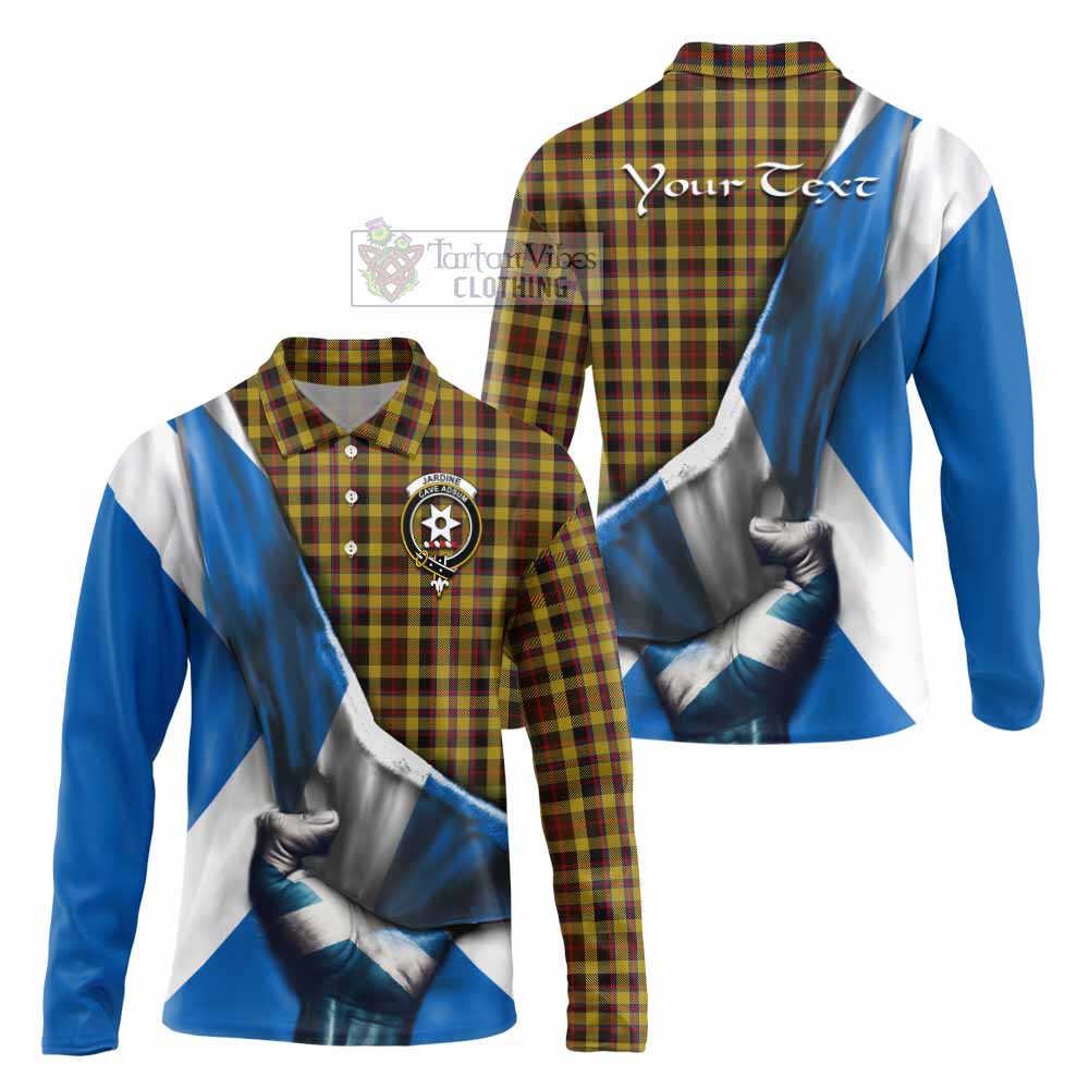 Tartan Vibes Clothing Jardine Tartan Long Sleeve Polo Shirt with Family Crest Scotland Patriotic Style