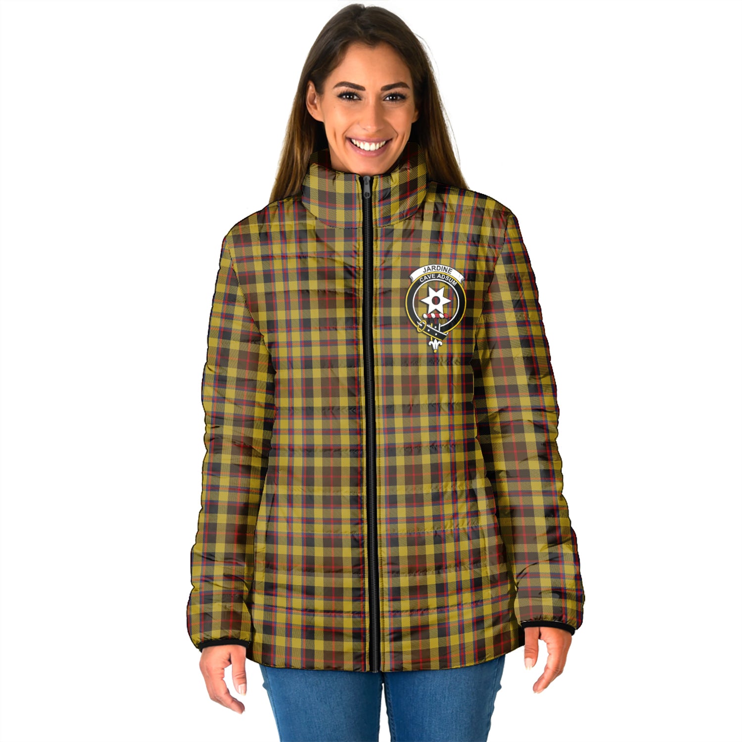 Jardine Tartan Padded Jacket with Family Crest - Tartan Vibes Clothing