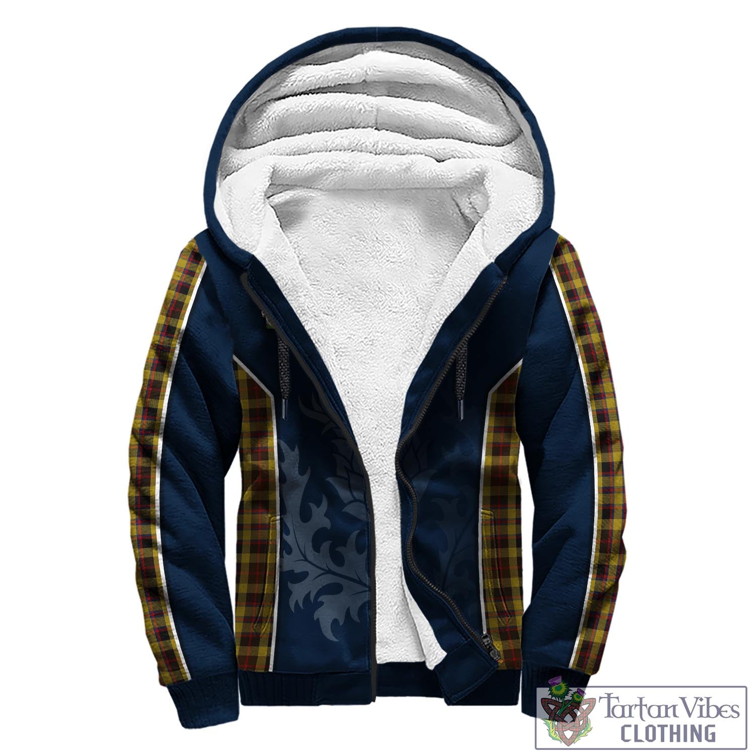 Tartan Vibes Clothing Jardine Tartan Sherpa Hoodie with Family Crest and Scottish Thistle Vibes Sport Style