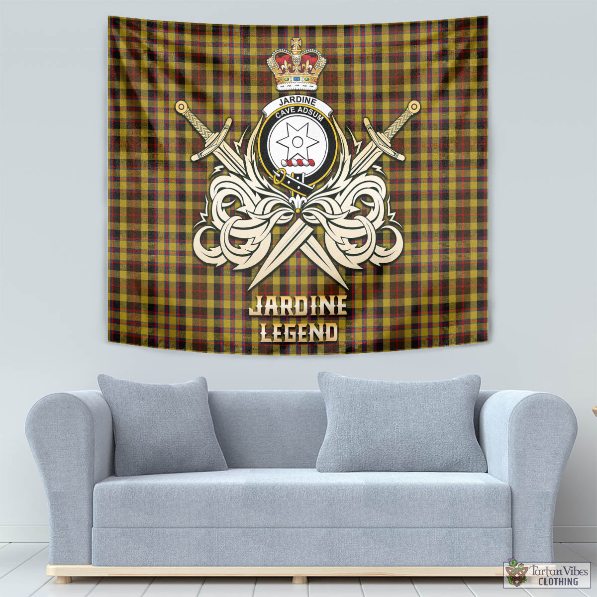 Tartan Vibes Clothing Jardine Tartan Tapestry with Clan Crest and the Golden Sword of Courageous Legacy