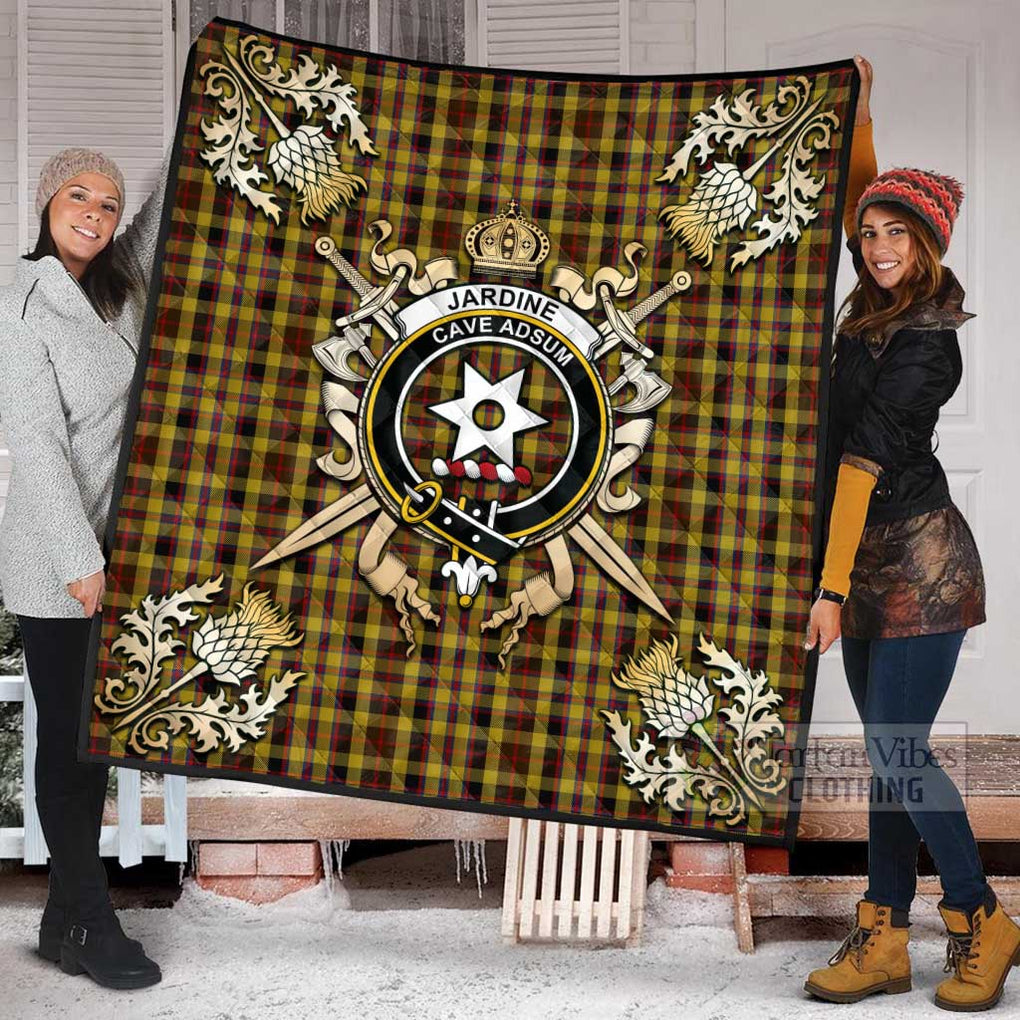 Tartan Vibes Clothing Jardine Tartan Quilt with Family Crest and Scottish Golden Courage Shield