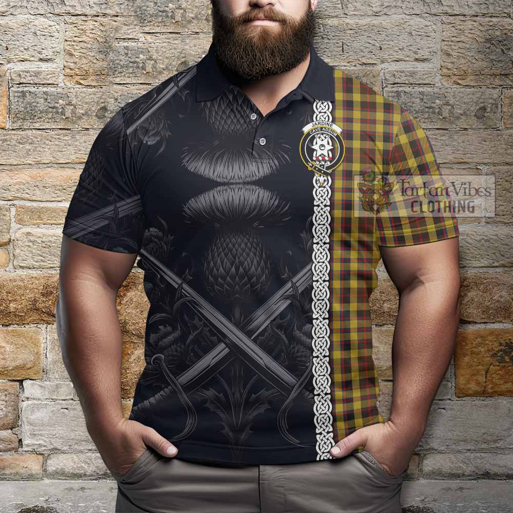 Tartan Vibes Clothing Jardine Tartan Polo Shirt with Family Crest Cross Sword Thistle Celtic Vibes