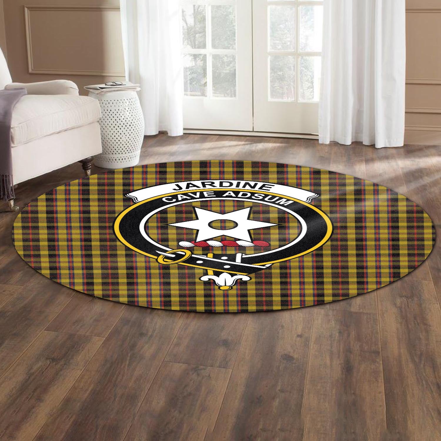 jardine-tartan-round-rug-with-family-crest