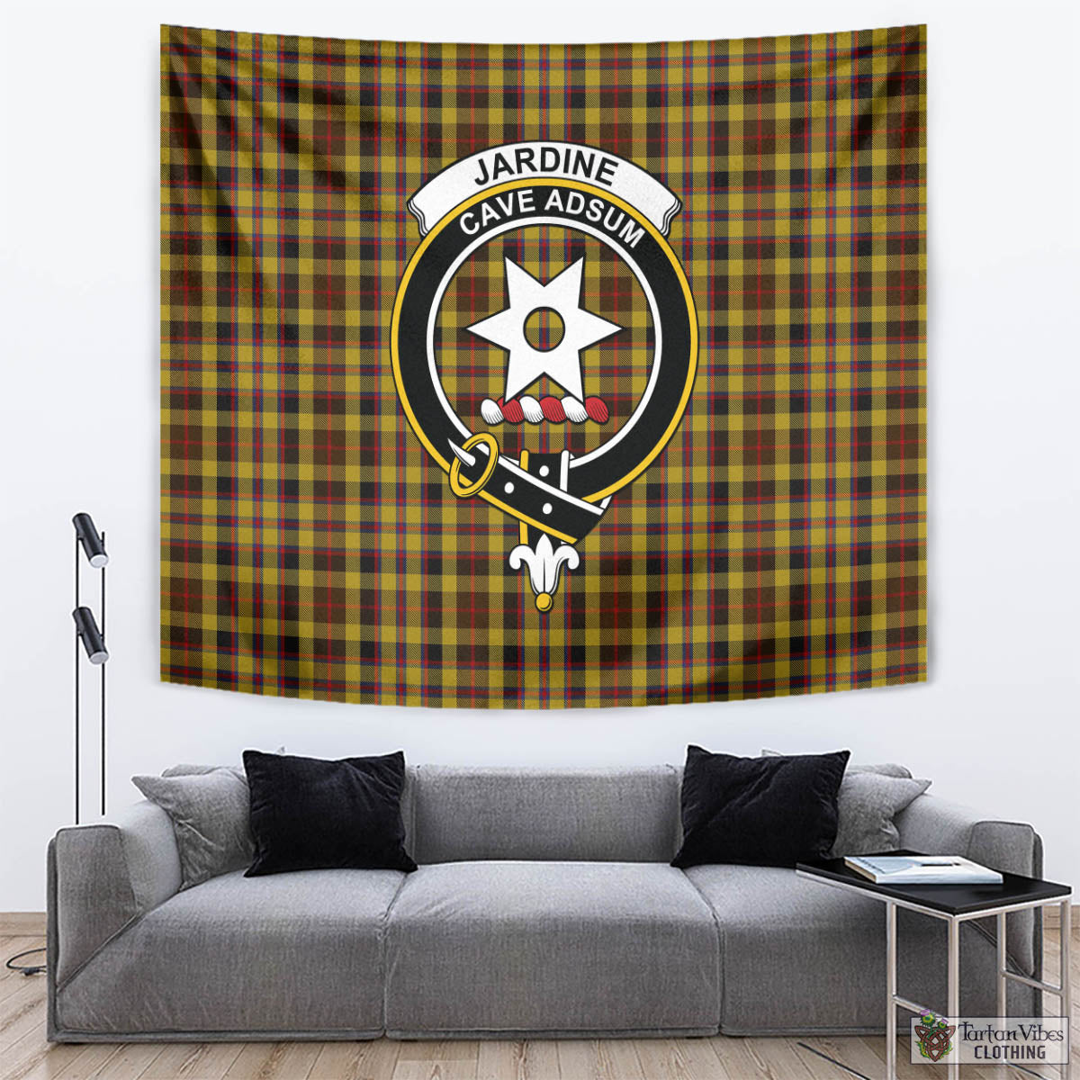 Tartan Vibes Clothing Jardine Tartan Tapestry Wall Hanging and Home Decor for Room with Family Crest