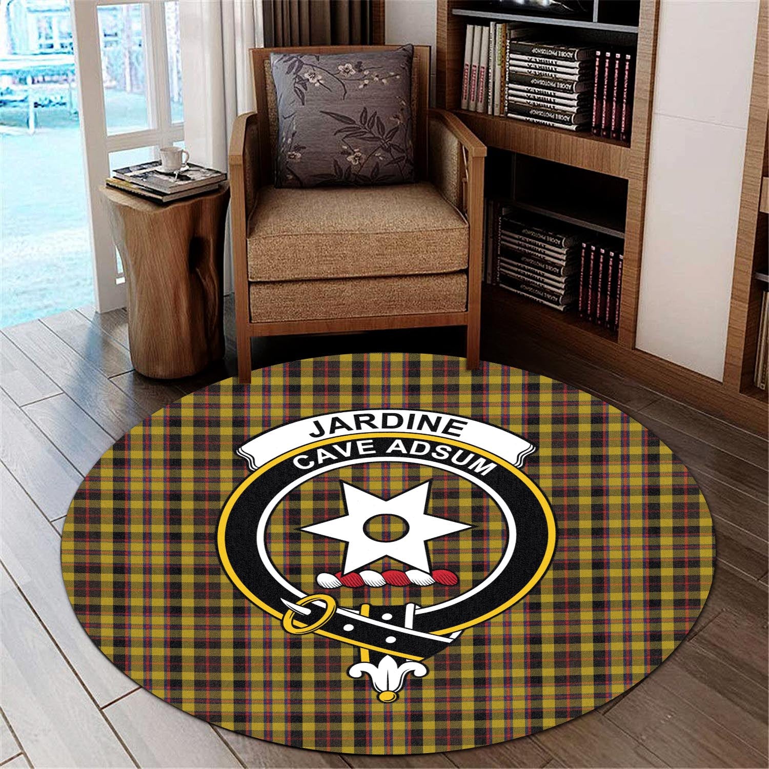 jardine-tartan-round-rug-with-family-crest