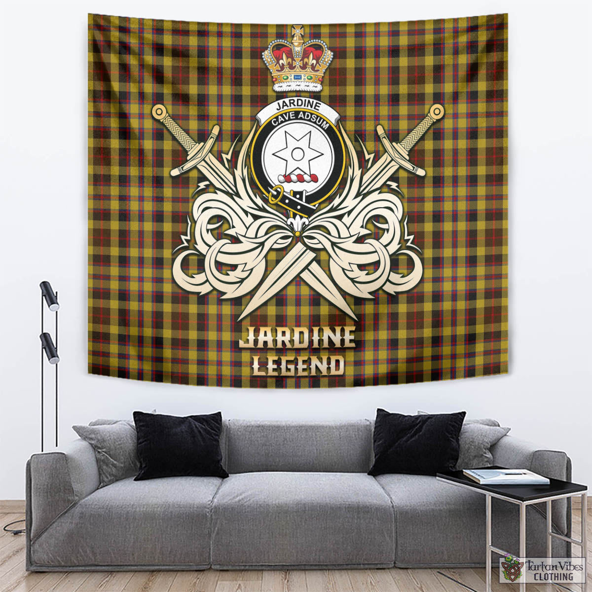 Tartan Vibes Clothing Jardine Tartan Tapestry with Clan Crest and the Golden Sword of Courageous Legacy