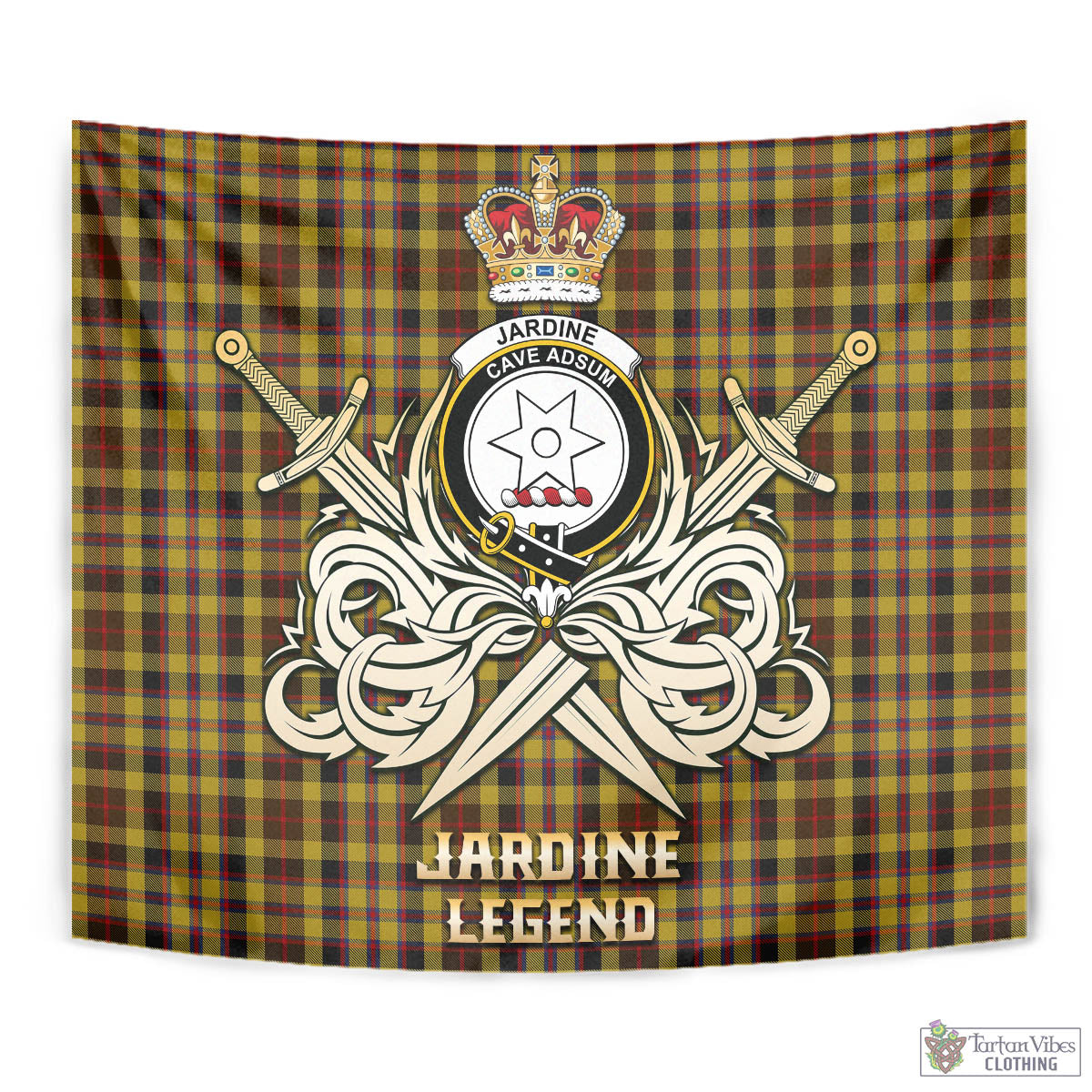 Tartan Vibes Clothing Jardine Tartan Tapestry with Clan Crest and the Golden Sword of Courageous Legacy