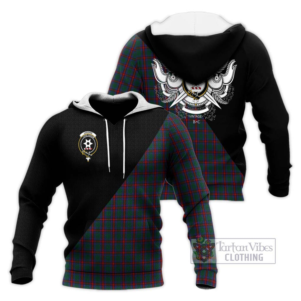 Jardine Dress Tartan Knitted Hoodie with Family Crest and Military Logo Style Unisex Knitted Pullover Hoodie - Tartanvibesclothing Shop