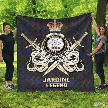 Jardine Dress Tartan Quilt with Clan Crest and the Golden Sword of Courageous Legacy