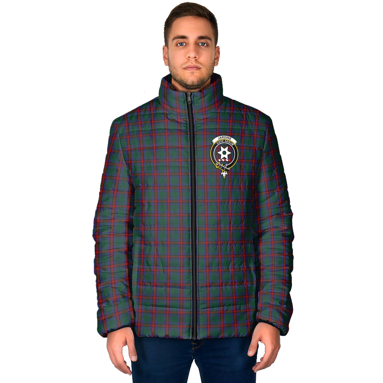 Jardine Dress Tartan Padded Jacket with Family Crest - Tartan Vibes Clothing