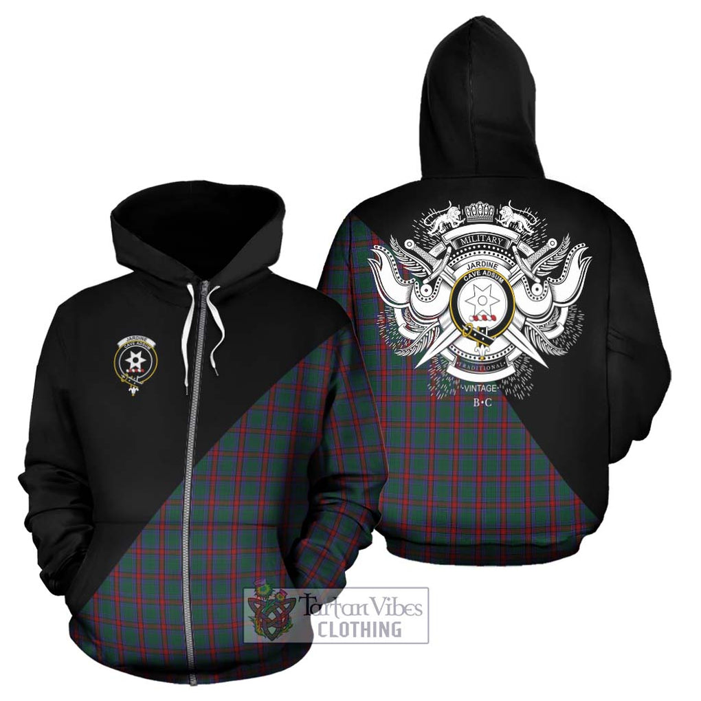 Jardine Dress Tartan Hoodie with Family Crest and Military Logo Style - Tartanvibesclothing Shop