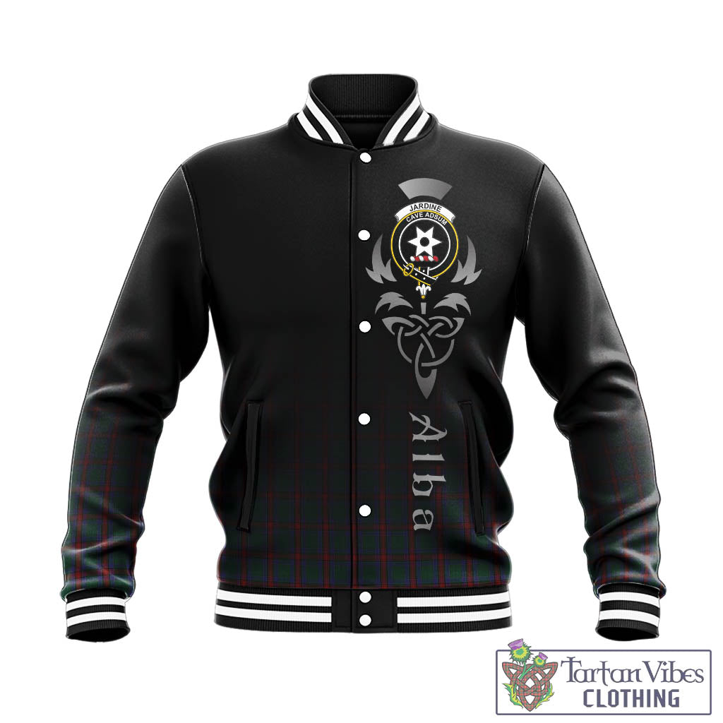 Tartan Vibes Clothing Jardine Dress Tartan Baseball Jacket Featuring Alba Gu Brath Family Crest Celtic Inspired