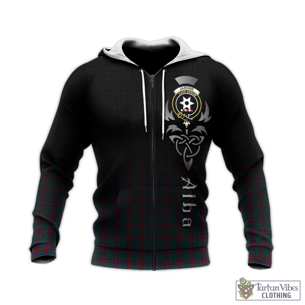 Tartan Vibes Clothing Jardine Dress Tartan Knitted Hoodie Featuring Alba Gu Brath Family Crest Celtic Inspired