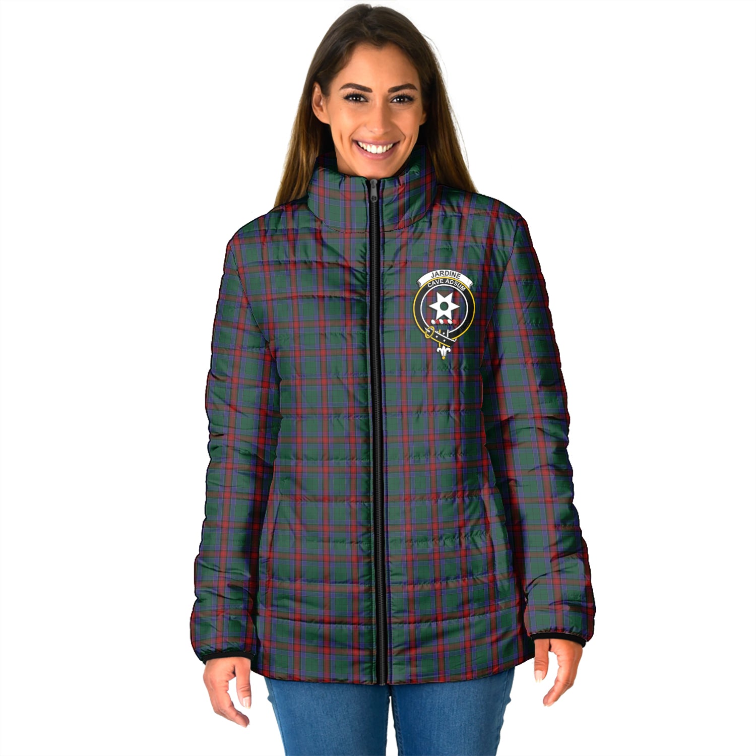 Jardine Dress Tartan Padded Jacket with Family Crest - Tartan Vibes Clothing