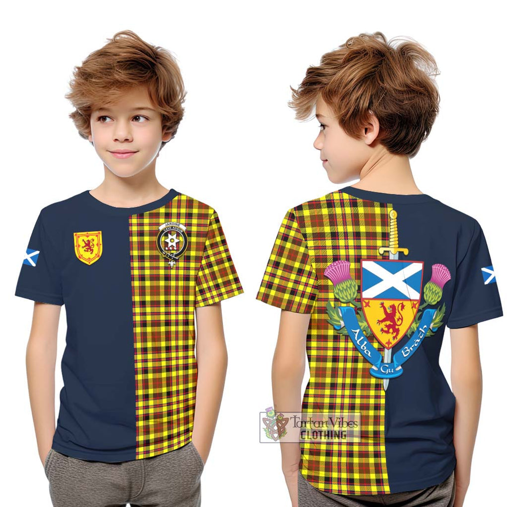 Tartan Vibes Clothing Jardine Modern Tartan Kid T-Shirt with Scottish Lion Royal Arm Half Style