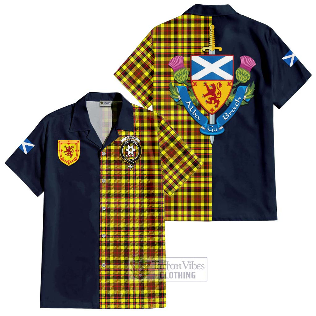 Tartan Vibes Clothing Jardine Modern Tartan Short Sleeve Button Shirt with Scottish Lion Royal Arm Half Style