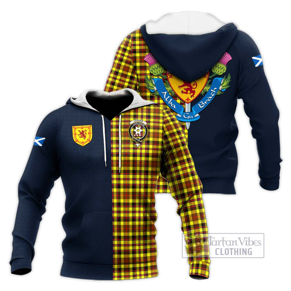 Tartan Vibes Clothing Jardine Modern Tartan Knitted Hoodie with Scottish Lion Royal Arm Half Style