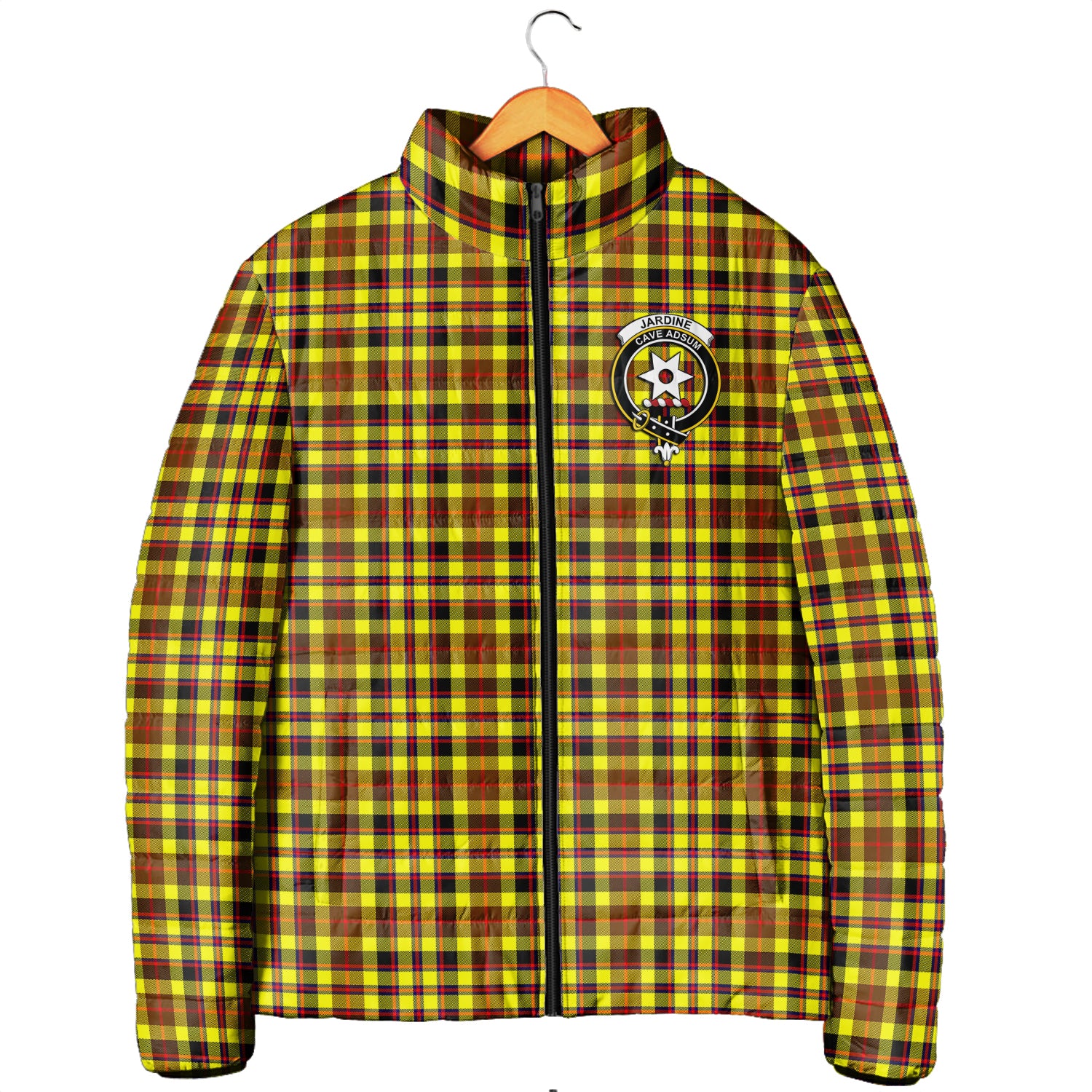 Jardine Modern Tartan Padded Jacket with Family Crest Men's Padded Jacket - Tartan Vibes Clothing