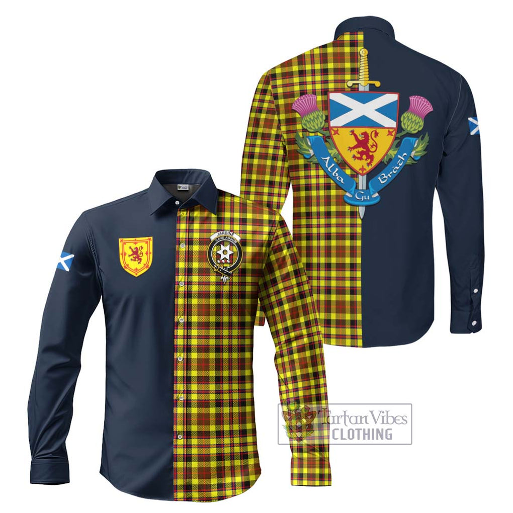 Tartan Vibes Clothing Jardine Modern Tartan Long Sleeve Button Shirt with Scottish Lion Royal Arm Half Style