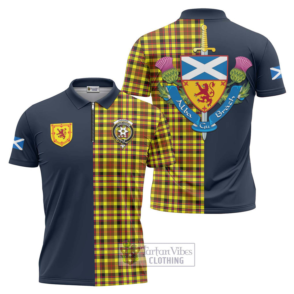 Tartan Vibes Clothing Jardine Modern Tartan Zipper Polo Shirt with Scottish Lion Royal Arm Half Style