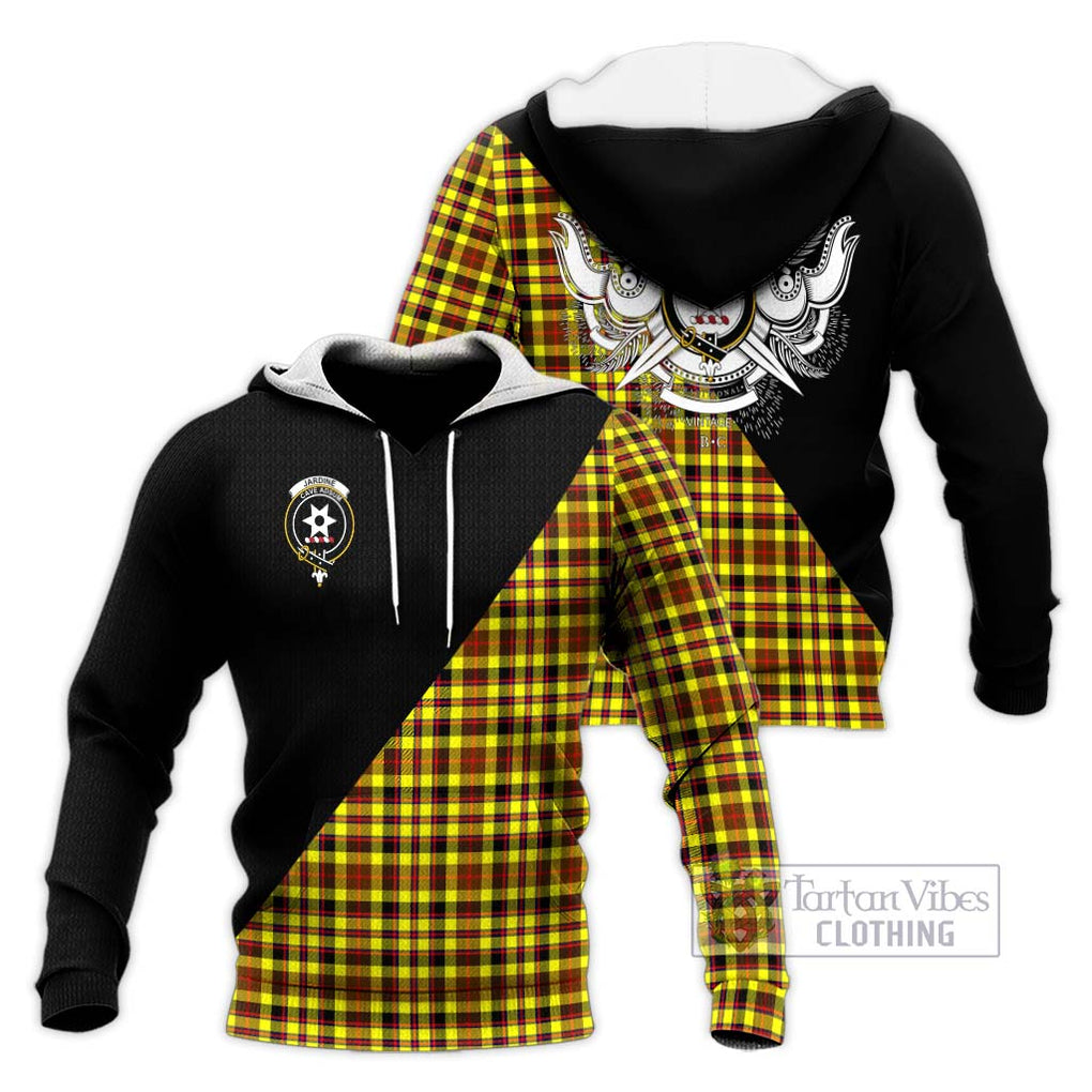 Jardine Modern Tartan Knitted Hoodie with Family Crest and Military Logo Style Unisex Knitted Pullover Hoodie - Tartanvibesclothing Shop