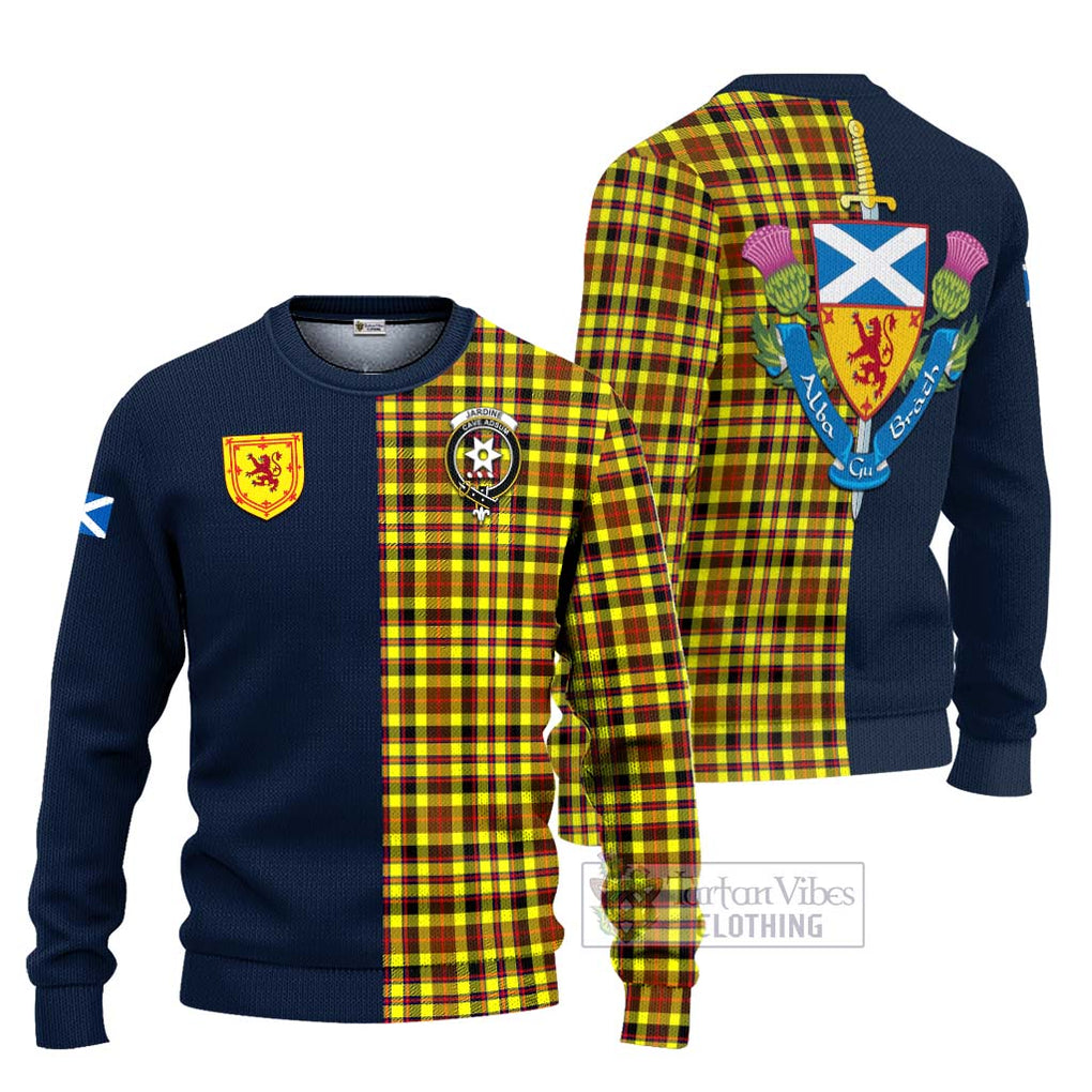 Tartan Vibes Clothing Jardine Modern Tartan Knitted Sweater with Scottish Lion Royal Arm Half Style