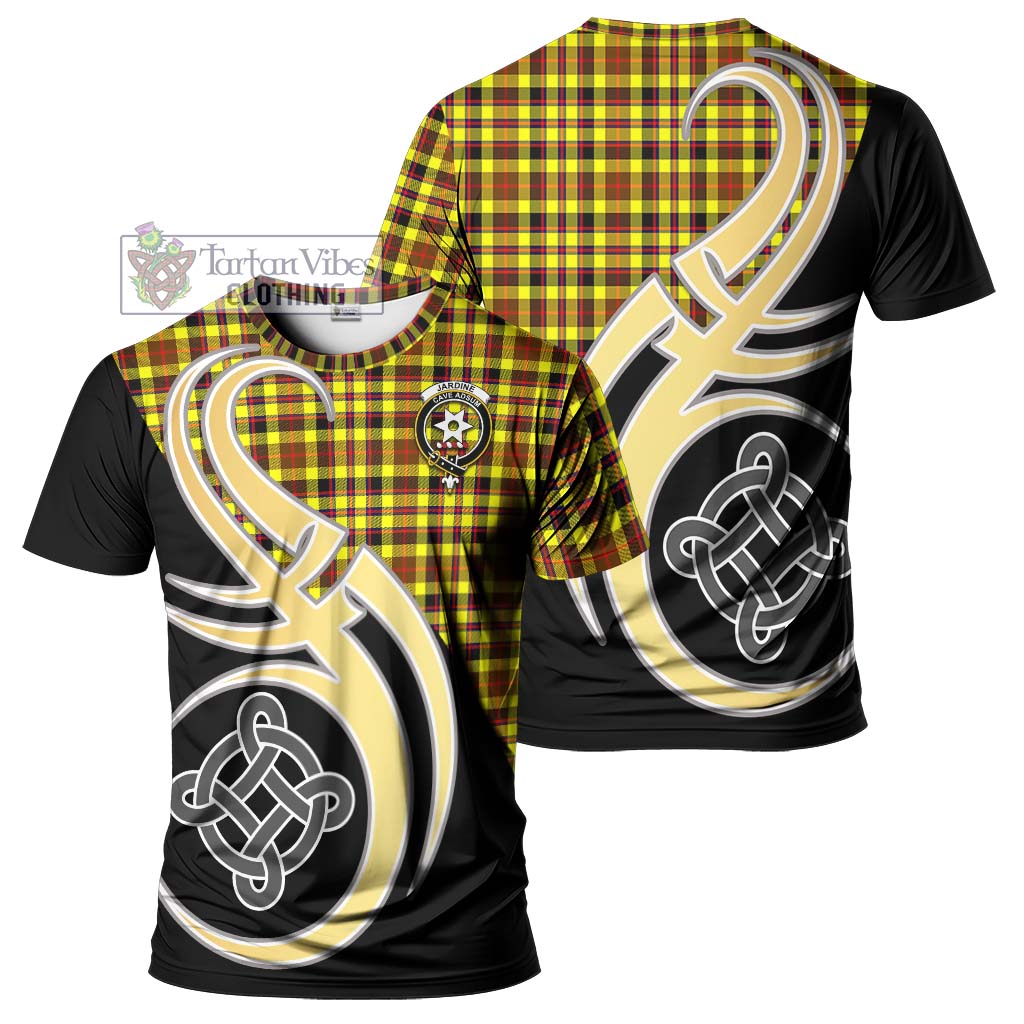 Tartan Vibes Clothing Jardine Modern Tartan T-Shirt with Family Crest and Celtic Symbol Style