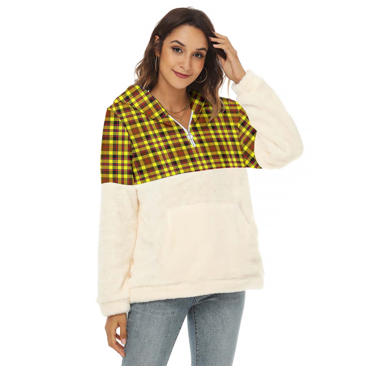 Jardine Modern Tartan Women's Borg Fleece Hoodie With Half Zip Female - Tartan Vibes Clothing