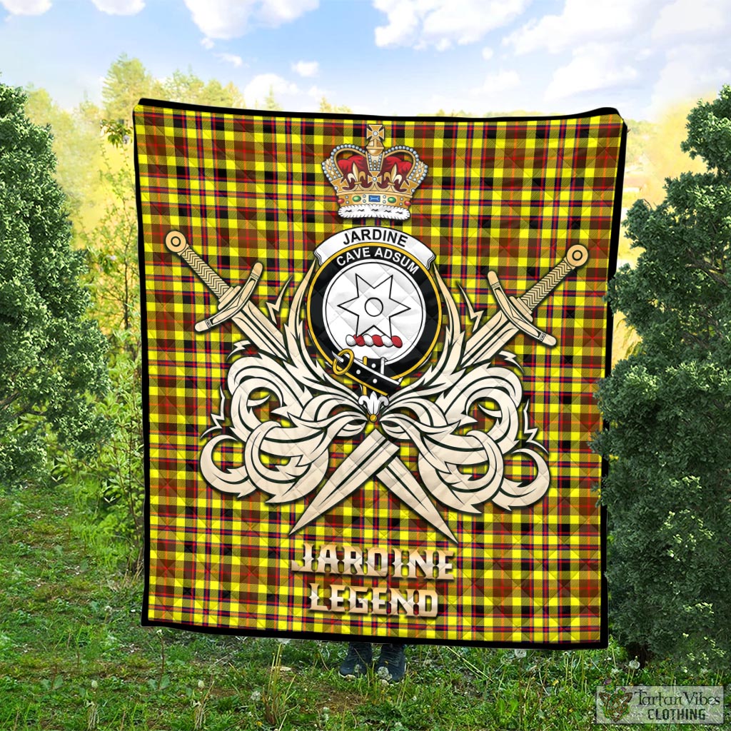 Tartan Vibes Clothing Jardine Modern Tartan Quilt with Clan Crest and the Golden Sword of Courageous Legacy