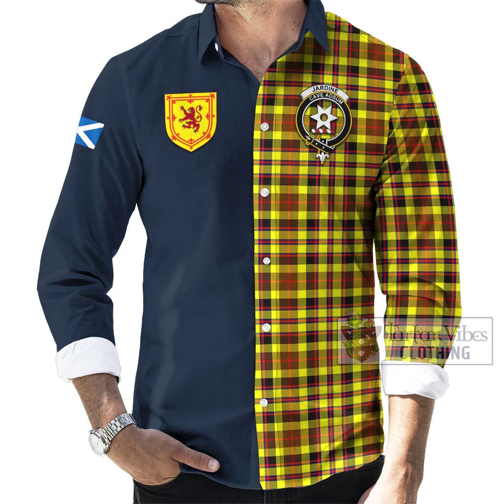 Tartan Vibes Clothing Jardine Modern Tartan Long Sleeve Button Shirt with Scottish Lion Royal Arm Half Style