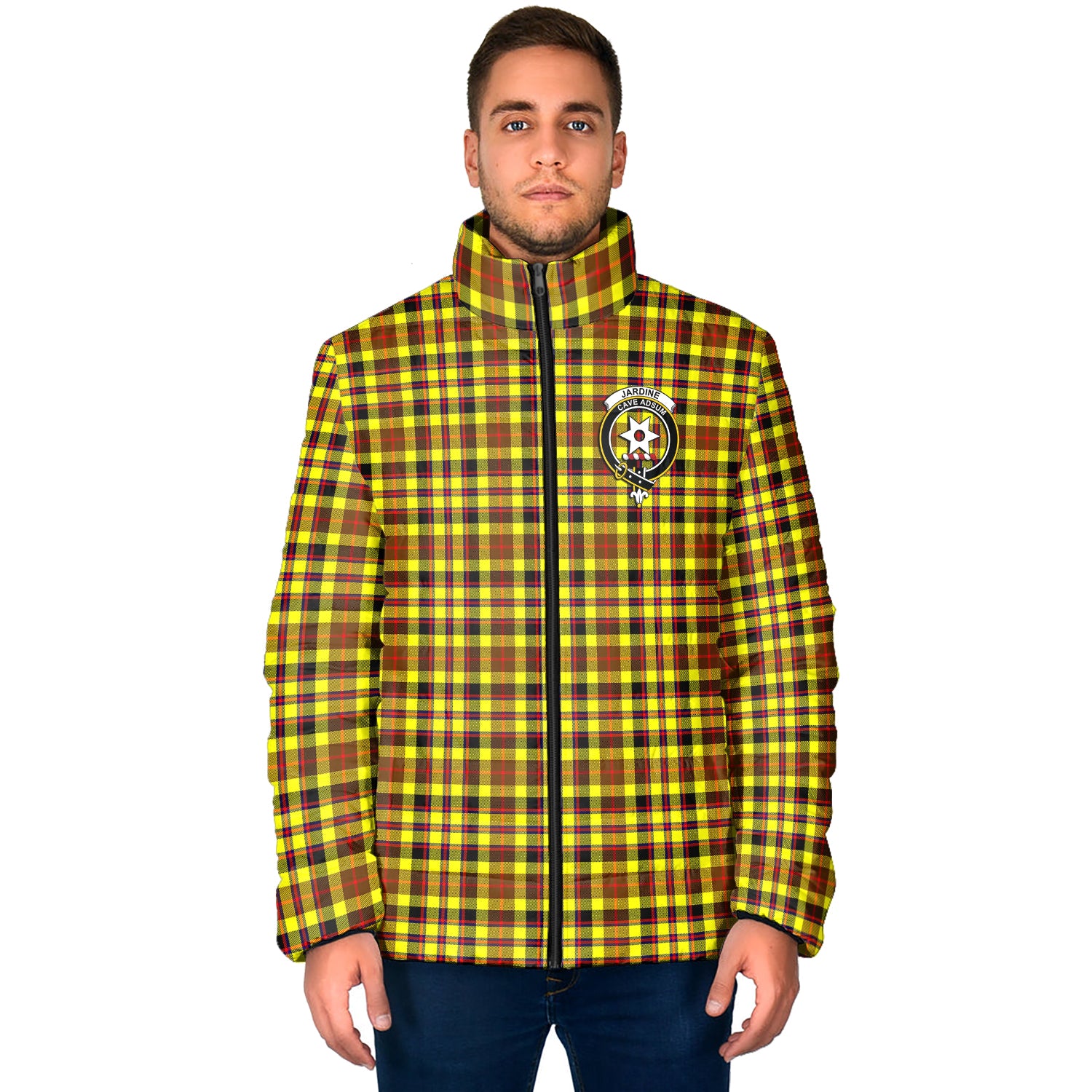 Jardine Modern Tartan Padded Jacket with Family Crest - Tartan Vibes Clothing