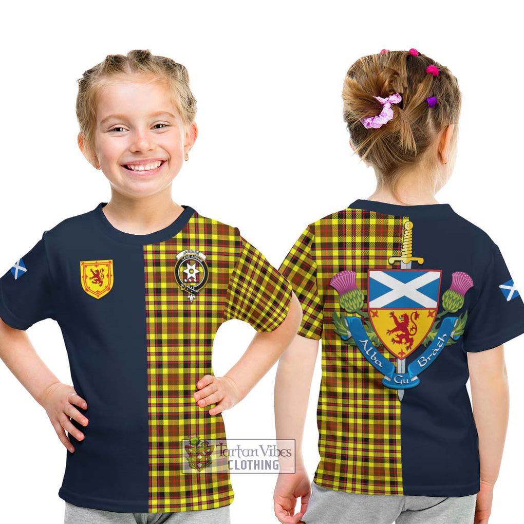 Tartan Vibes Clothing Jardine Modern Tartan Kid T-Shirt with Scottish Lion Royal Arm Half Style