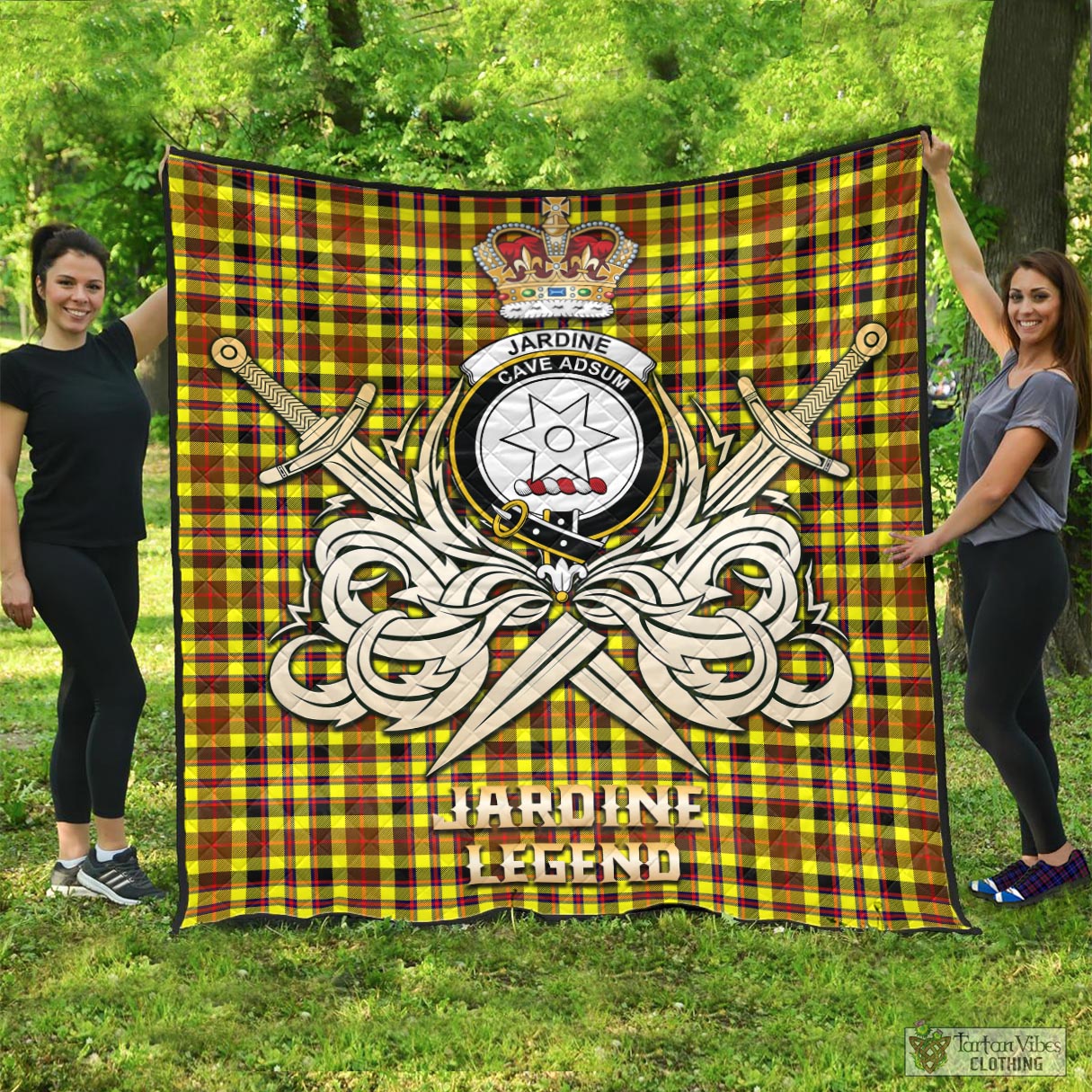 Tartan Vibes Clothing Jardine Modern Tartan Quilt with Clan Crest and the Golden Sword of Courageous Legacy