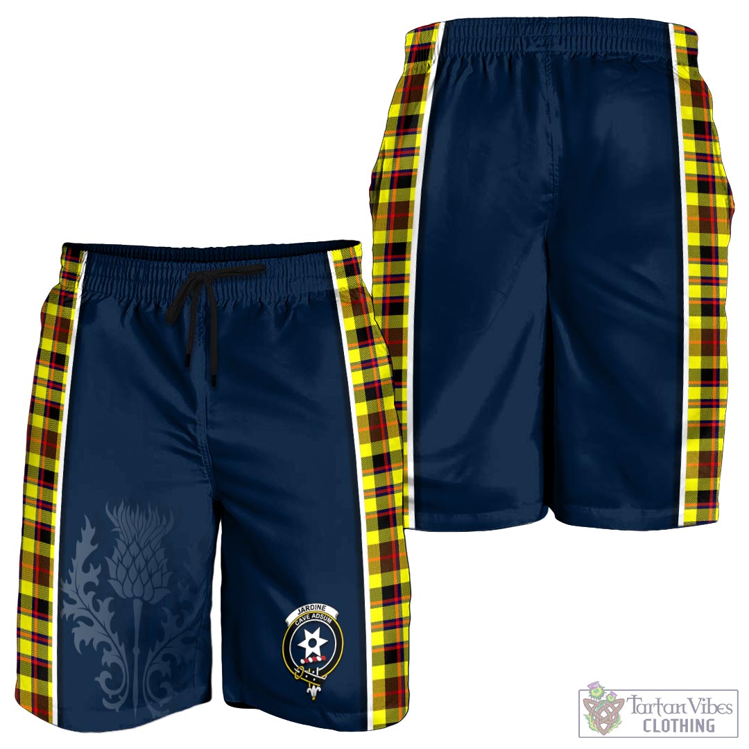 Tartan Vibes Clothing Jardine Modern Tartan Men's Shorts with Family Crest and Scottish Thistle Vibes Sport Style