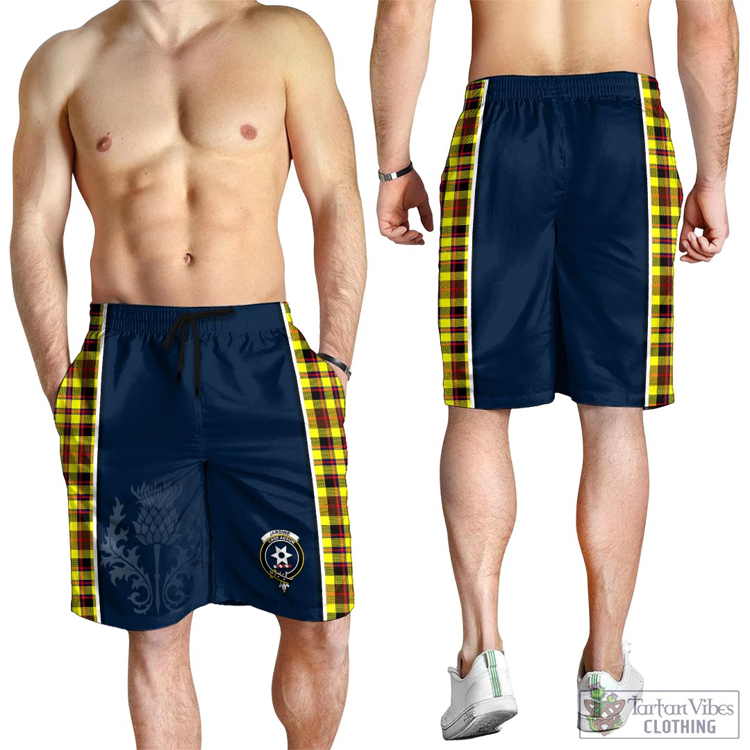 Tartan Vibes Clothing Jardine Modern Tartan Men's Shorts with Family Crest and Scottish Thistle Vibes Sport Style