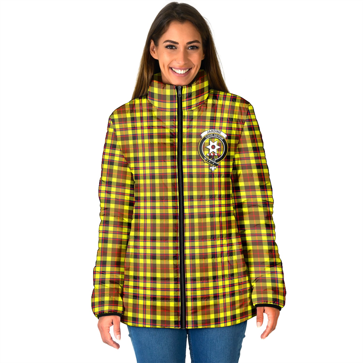 Jardine Modern Tartan Padded Jacket with Family Crest - Tartan Vibes Clothing