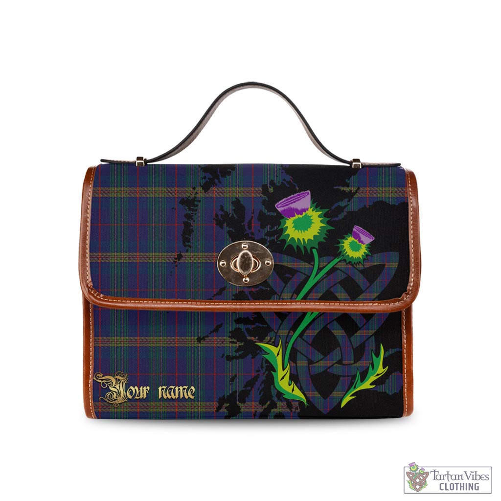 Tartan Vibes Clothing Jenkins of Wales Tartan Waterproof Canvas Bag with Scotland Map and Thistle Celtic Accents