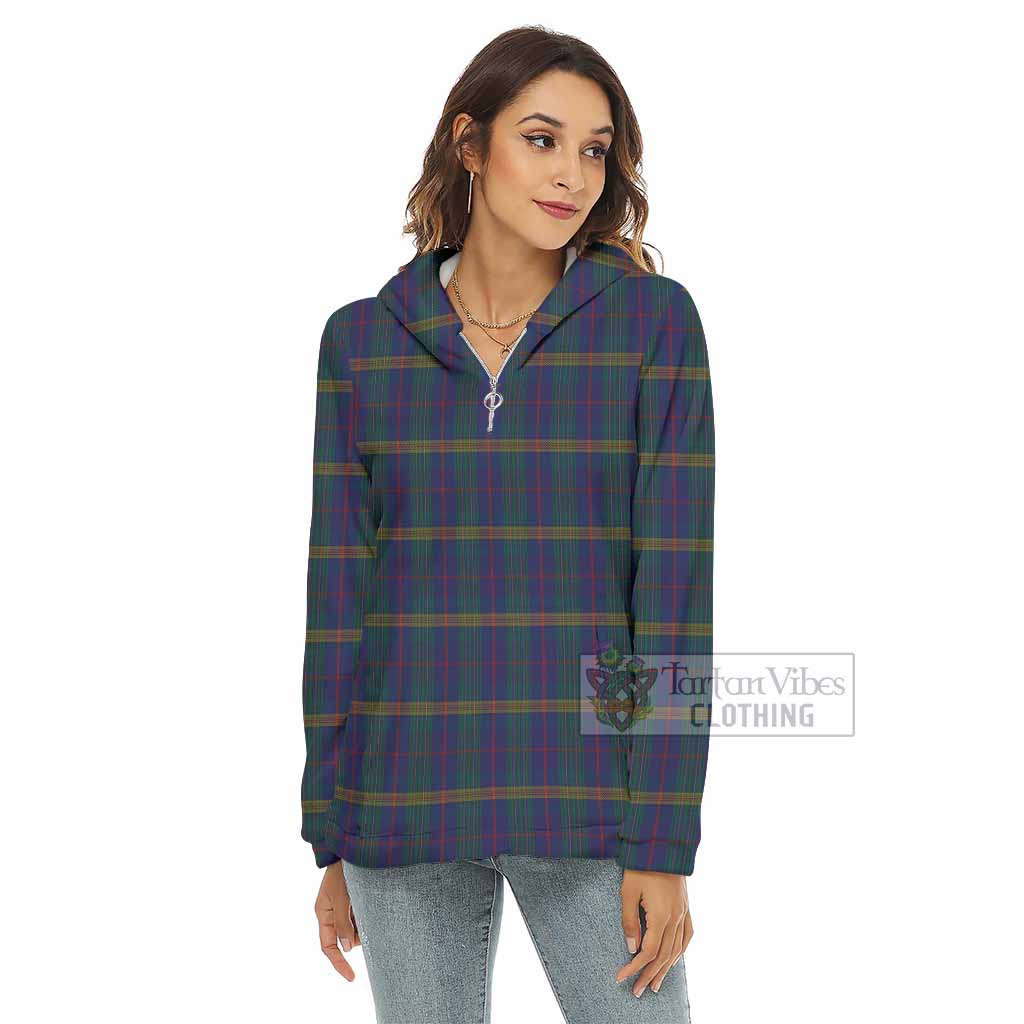 Tartan Vibes Clothing Jenkins of Wales Tartan Women's Borg  Half Zip Fleece Hoodie