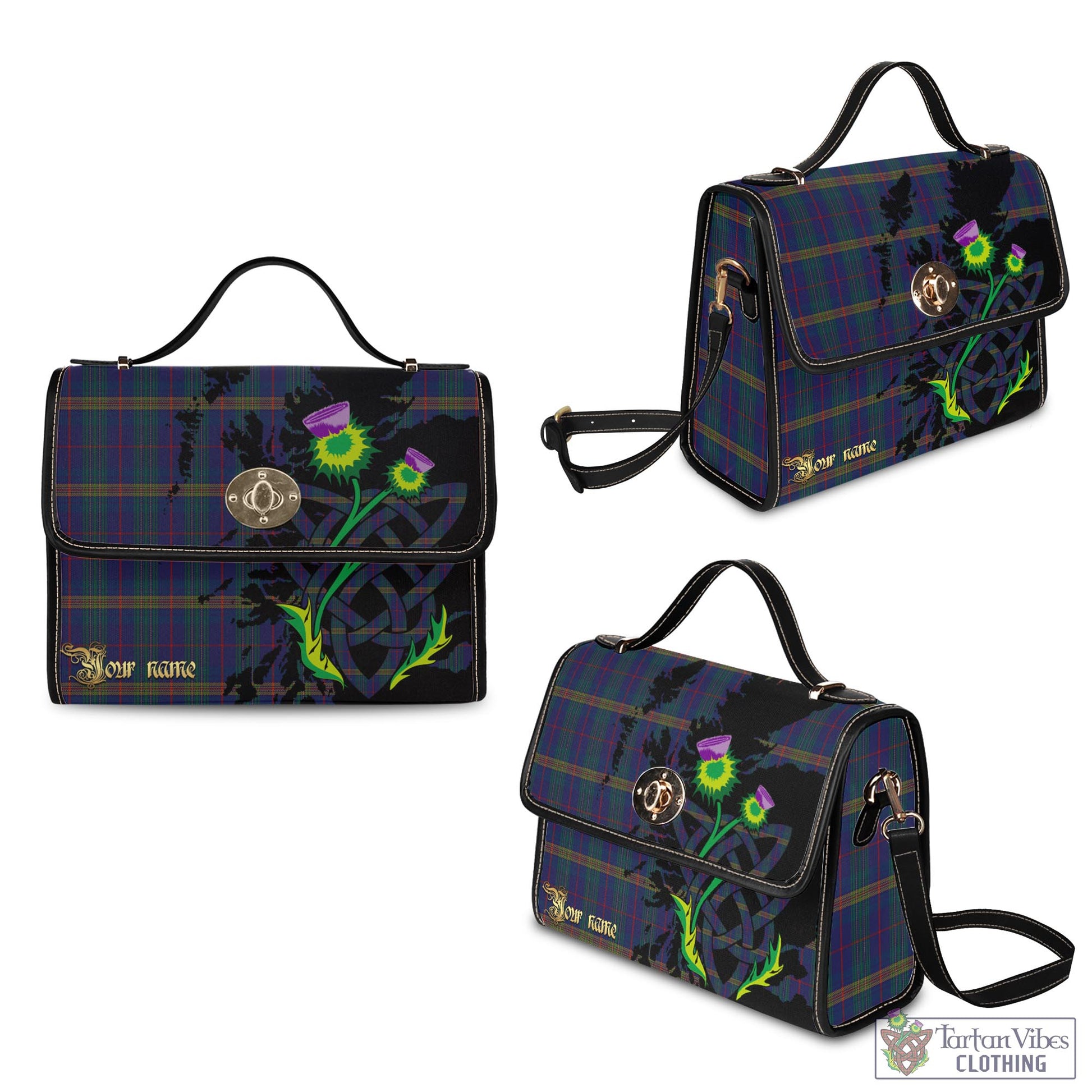 Tartan Vibes Clothing Jenkins of Wales Tartan Waterproof Canvas Bag with Scotland Map and Thistle Celtic Accents