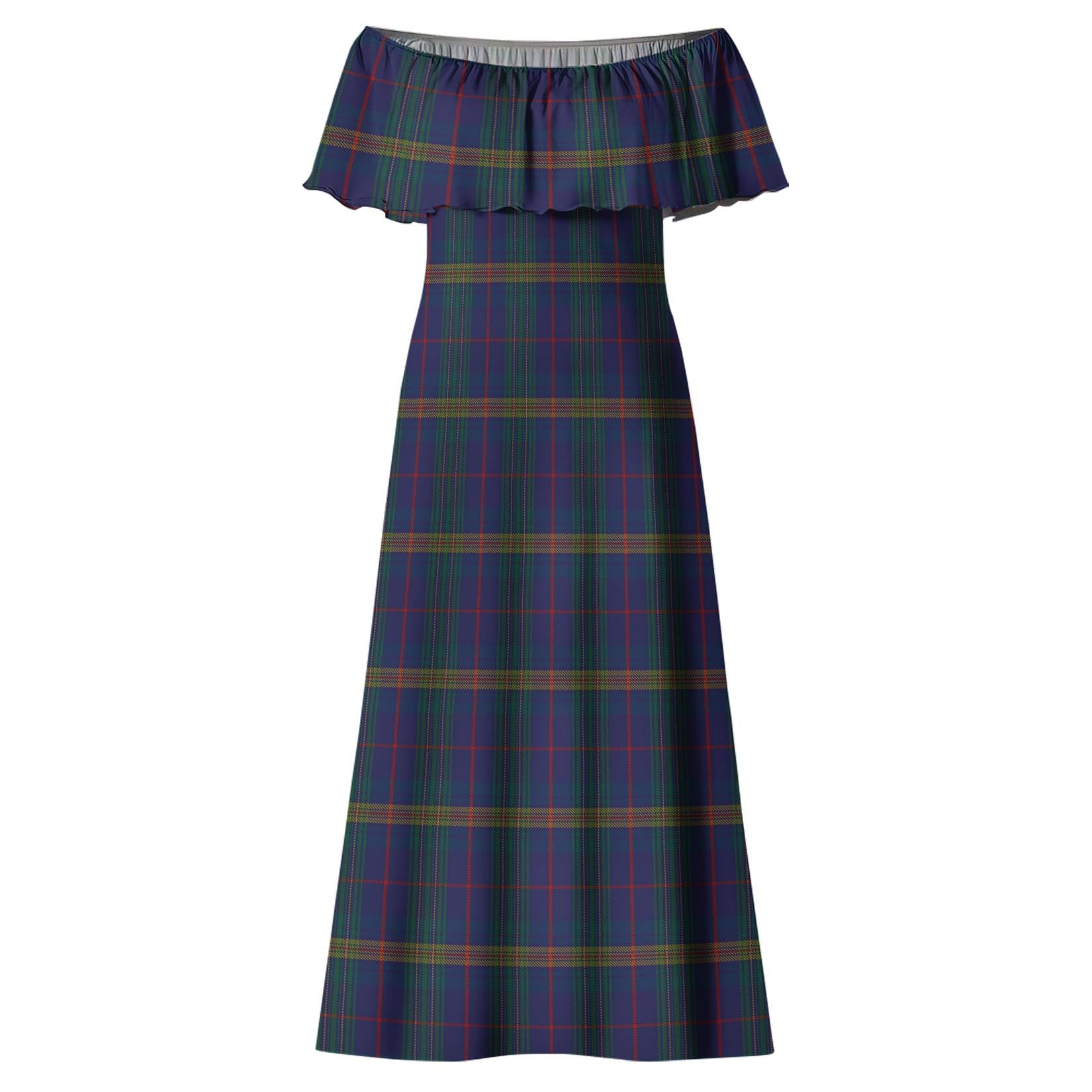 Jenkins of Wales Tartan Off Shoulder Long Dress - Tartanvibesclothing