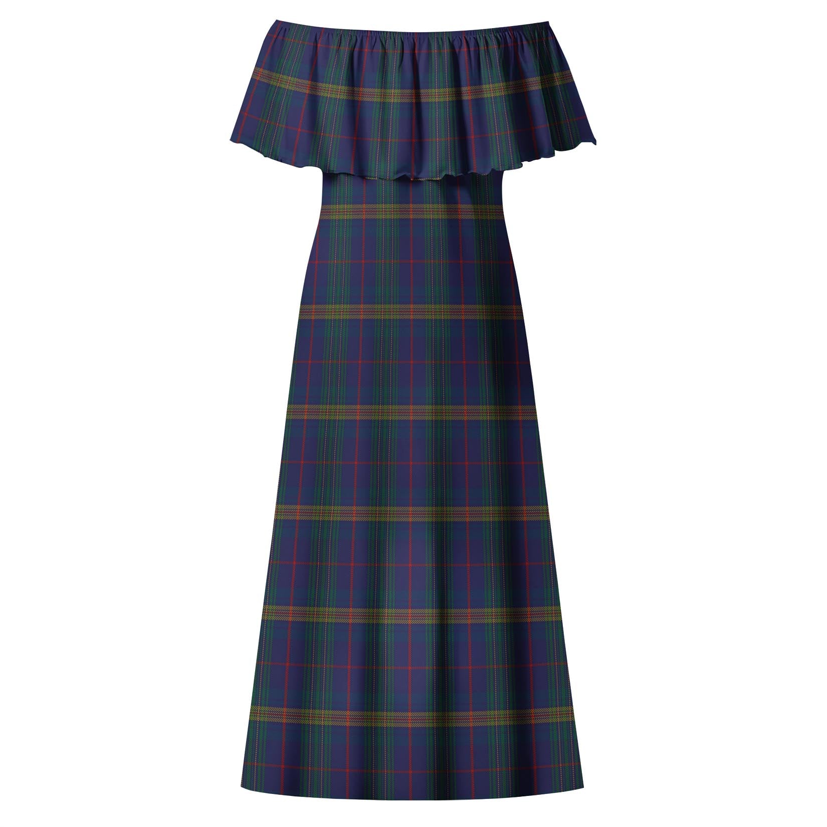 Jenkins of Wales Tartan Off Shoulder Long Dress - Tartanvibesclothing