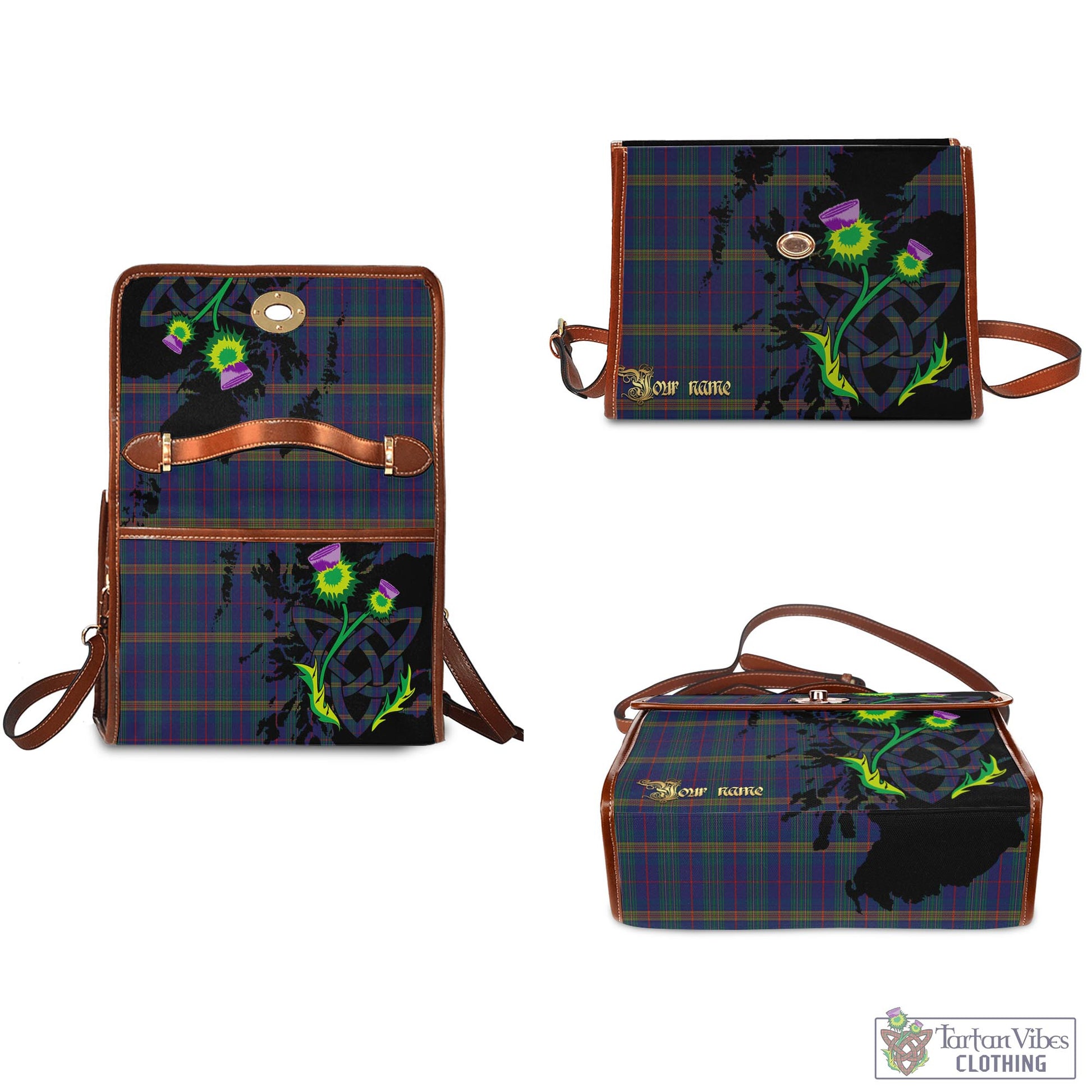 Tartan Vibes Clothing Jenkins of Wales Tartan Waterproof Canvas Bag with Scotland Map and Thistle Celtic Accents