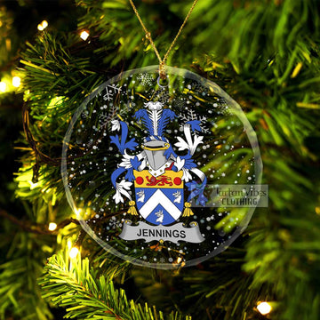 Jennings Irish Clan Christmas Glass Ornament with Coat of Arms Transparent Glass Circle - 2D-tartanvibesclothing
