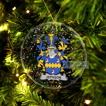 Jephson Irish Clan Christmas Glass Ornament with Coat of Arms Transparent Glass Circle - 2D-tartanvibesclothing